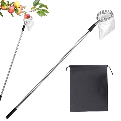 Ahuuen Raccoglitore Di Per Alberi - Attrezzo Raccogli Frutta Portatile Con Manico Telescopico - Attrezzo Estensibile In Acciaio Inossidabile Antiruggine Per Esterni Giardino