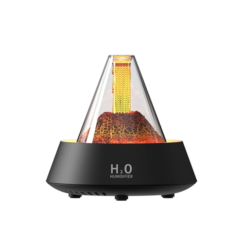 Hyunlai Diffuseur d'arômes 7 couleurs dégradé Diffuseur d'huile essentielle Diffuseur d'huile essentielle 80 ml Petite Lave Flamme Humidificateur pour Hôtel Chambre Bureau Salon Yoga (Noir)