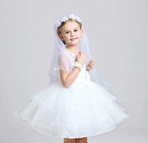 Girls First Communion Veil White Floral Wreath Pearls Center Headband With Bow Flower Girl Wedding Kids Veils Crown #TOP6