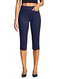 ISEEGZ 18'' Capri Pants for Women Dressy Slim Fit Stretch Pull On Women’s Capris with Pockets Petite Summer Work Casual Navy