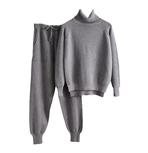 Survêtement tricoté pour femme en maille fine grise ensemble chic à col roulé