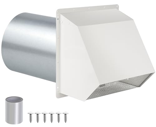 4 Inch Dryer Vent Cover Outside Hooded Wall Vent with Screen and Damper, Exhaust Vent Wall Mount Exterior Wall Vents Cover Cap for Dryer Ventilation&Outdoor Air Exhaust,Galvanized Steel,White