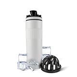 Ice Shaker Insulated Stainless Steel Shaker Bottle | 20 oz, White | Cold for 24+ Hours | Insulated Cup with Twist-on Agitator | Odor-Free Bottle for Protein Shakes, Water, Smoothies, Cocktails
