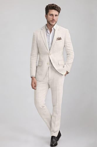 Linen Suits for Men 2 Piece Suit Casual Lightweight Men's Linen Suit Blazer Jacket Pant Men's Suits for Wedding Prom2
