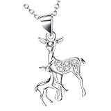 JOINPAYA Collar de Plata de Ley S925 Colgante de Alce Madre E Hijo, Cadena Navideña Creativa para Mujer, Joyería de Fiesta Elegante y Decoración para Ocasiones Obsequios