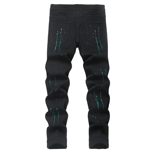 Image of Men's Ripped Slim Fit Jeans Straight Leg Denim Pants