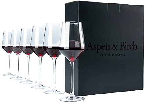 Aspen & Birch - Classic Wine Glasses Set Of 6 - Red Wine Glasses Or White Wine Glasses, Premium Crystal Stemware, Long Stem Wine Glasses Set, Clear, 15 Oz, Hand Blown Glass Crafted By Artisans #TOP11