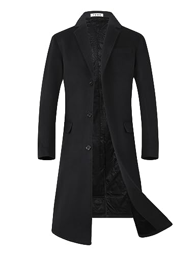 Image of ELETOP Men's Wool Trench Coat Winter Business Long Overcoat | Quilted Lined Warm Pea Coat, Business Casual, Notch Collar, Wool Blend