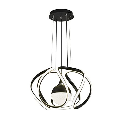 Araña LED moderna curvada Ahueca hacia fuera Sombra de silicona negra Colgante Luces colgantes Jaula Aleación de aluminio regulable Altura máxima 55 '' Lámpara colgante Techo Alto Para Showroom Terraz Cover