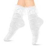 Molain 1 Paar Liner Söckchen Kawaii süße Rüschen Spitze Kleidung Accessoires Ostern Rüschen Baby Kleid Baumwolle Ästhetik Goth Manschetten für Frauen Kleinkind kleine Mädchen (Rosenspitze weiß)