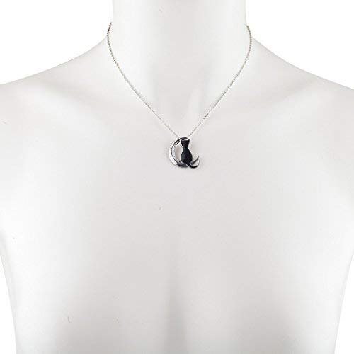 Lux Accessories Cat On The Crescent Moon Pendant Chain Necklace (Burnished Silver) #TOP1