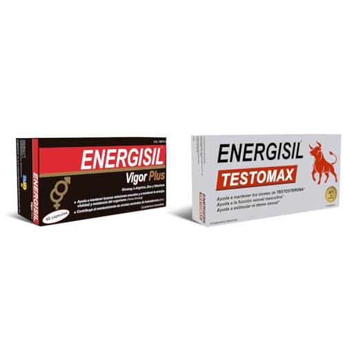 Pack Vigor y Testosterona - Energisil Vigor Plus 60 Cápsulas -Ayuda a la Vitalidad y el Rendimiento Sexual Masculino + Energisil Testomax 30 Cápsulas - Ayuda a Mantener los Niveles de Testosterona
