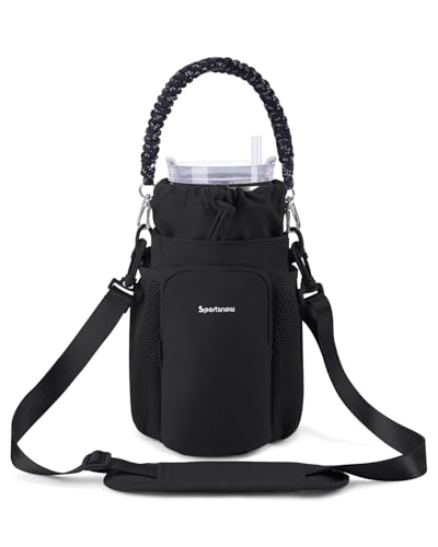 sportsnew Water Bottle Carrier Bag with Phone Pocket for 30/40oz Tumbler with Handle Accessories, 32/40/64 oz Without Handle Insulated Water Bottle Holder with Strap Large Sling Bag Crossbody