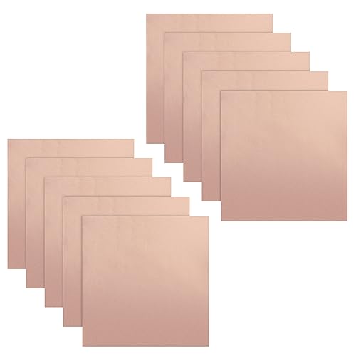 10Pcs 6" x 6" Copper Foil Sheet, 5.91 Mil (0.006" Thick) Copper Foil Tape with Double-Sided Conductive Adhesive for Guitar,DIY Projects,Electrical,Crafting,Repairing,Grounding,Soldering