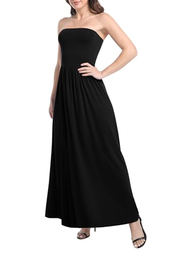 Urban CoCo Summer Strapless Ruched Maxi Dress for Women Sleeveless A Line Flowy Party Wedding Guest Long Dresses(XL, Black)