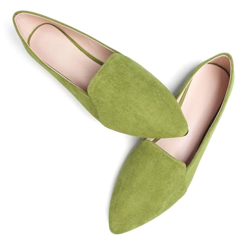 LUXINYU Women Fashion Suede Shoes Pointed Toe Slip on Low Heel Ballet Flats Lightweight Walking Flats Driving Shoes3