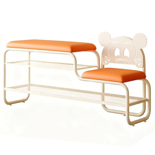 狭い靴ベンチ、PUレザーパッド入りシート付き靴ラック玄関ベンチ、収納棚付き、金属フレーム、リビングルーム用(Beige B,90cm/35.4inch)