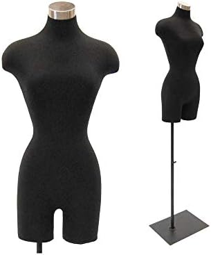 Adult Female Black Dress Form Mannequin Torso with Adjustable Square Metal Base #F2BLG-05BK