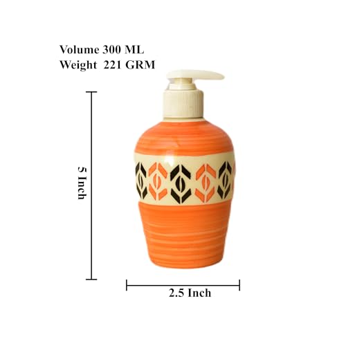 Image of Ceramic Liquid Soap Dispenser, 300 ml, Dusty Orange | Refillable Pump Bottle for Hand Wash, Lotion, Shampoo & Kitchen Use, 2 Pieces