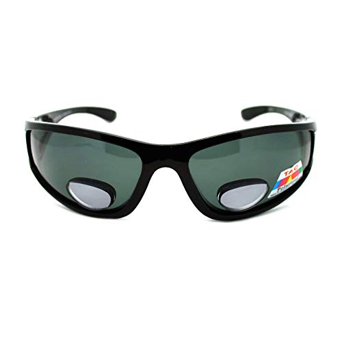 Mens Wrap Around Sport Sunglasses Polarized Plus Bifocal Reading Lens Black #TOP2