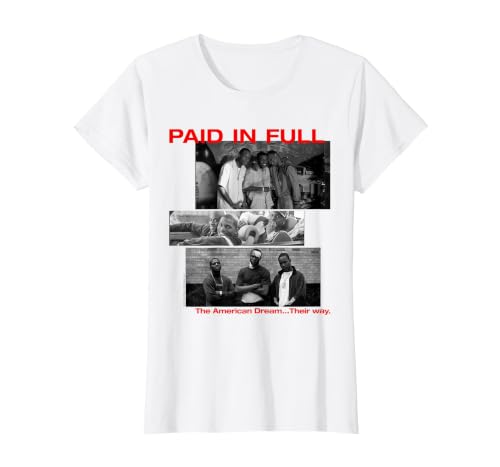 Paid in Full Black and White Stacked Photos Y2K Movie T-Shirt, Women, White, 3X-Large