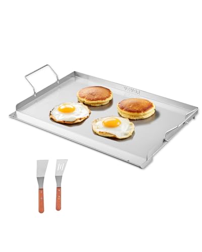 VEVOR Parrilla de Acero Inoxidable de Universal Rectangular 585 x 365 mm con Superficie Plana, Plancha de Gas para Barbacoa, Utensilios de Cocina Familiares Portátiles con Asa, Plata