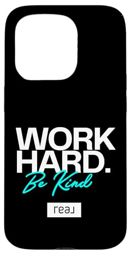 Real - Work Hard Be Kind �z���C�g�ƃA�N�A�̃��S�B �X�}�z�P�[�X iPhone 15 Pro �p