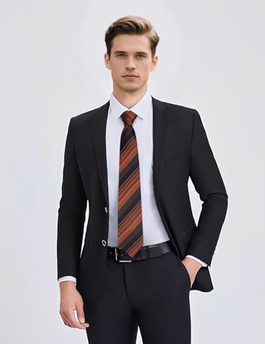 Image of YourTies Men's Neckties Striped Tie and Plaid Neckties for Men Woven Silk Tie Gold Tie Clip Set