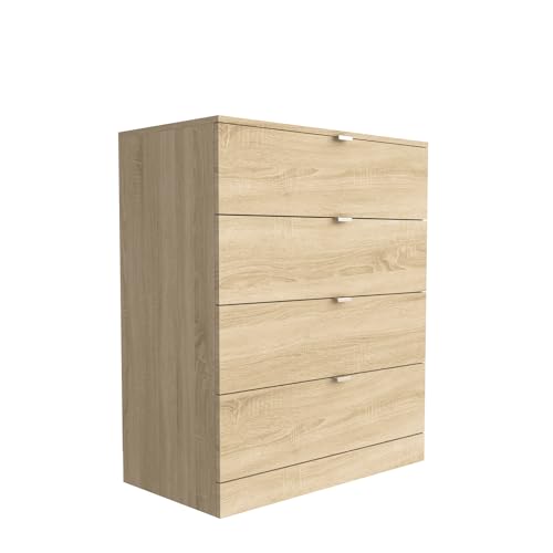 Cómoda de madera de roble macizo con 4 cajones para almacenamiento de dormitorio, organizador de muebles rústicos
