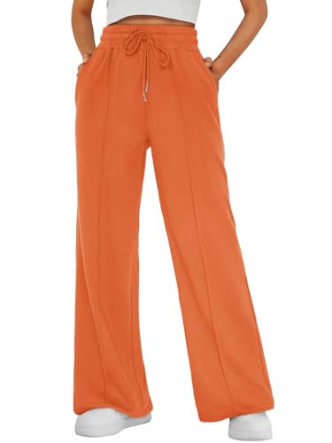 AUTOMET Womens Wide Leg Sweatpants Flare Lightweight Baggy Straight Leg Pants Oversized Joggers Fall Fashion 2025 Orange M