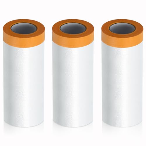 LINSOCLE Lot De 6 Rouleaux Bâche Protection Peinture Avec Ruban Adhésif – Film PE Imperméable Anti-poussière 55cm & 110cm X 20m – Idéal Rénovation & Peinture