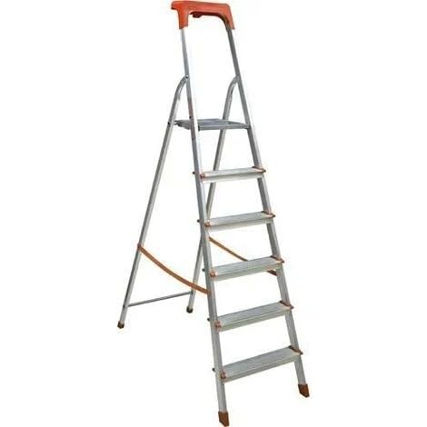 AERREGI Scala Scaletto 6 Gradini per uso professionale in Alluminio Portata 150 Kg Certificazione EN 131 Con Vano Portaoggetti