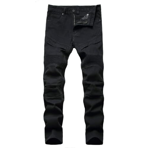 Jeans Pants Trousers Denim Trendy Street Tight Personalized Wrinkle White Retro Casual Commuter Straight Leg Small for Men(Black,31)3