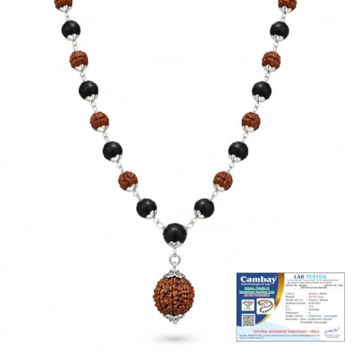 Image of Gratify Original Rudraksha & Karungali Mala 8mm 54 Beads | Spiritual Healing Mala for Protection & Focus (Karungali Rudraksha Mala) (Karungali Rudraksha mala with 7 Mukhi Rudraksh)