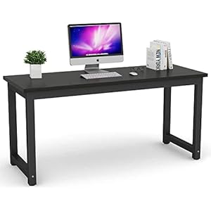 Tribesigns Modern Computer Desk, 63 inch Large Office Desk Computer Table Study Writing Desk Workstation for Home Office, Black Metal Frame