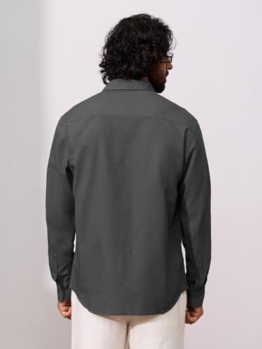 Image of The Souled Store Cotton Linen: Men and Boys Long Sleeve Spread Collar Solid Cotton Relaxed Fit Easy to Style Everyday Office Wear Cotton Linen Shirts