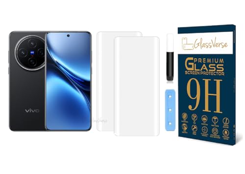 Image of GlassVerse Vivo X200 UV Tempered Glass Screen Protector. Pack Of 2 | 3D Curved Edge | 9H Hardness | Full UV Glue with UV Light | Anti-Scratch | Case Friendly | HD Clear. (6.67 Inches)