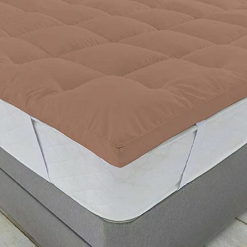 Image of 1200GSM Hollow Fibre Mattress Padding /Topper Brown for King Size Bed-72 Inch X 78 Inch
