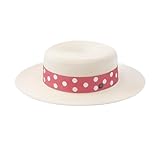 Pineapple&Star Deor Boater Straw Sun Hat Beach Fine Braid UPF50+ for Women Men (Large, Off-White DottiPink)