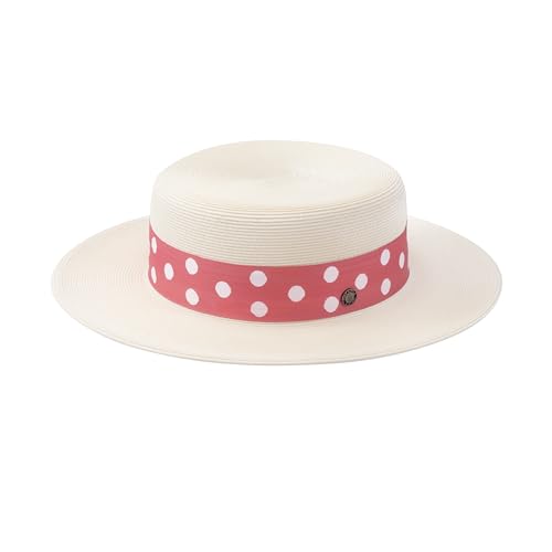 Pineapple&Star Deor Boater Straw Sun Hat Beach Fine Braid UPF50+ for Women Men (Large, Off-White DottiPink)