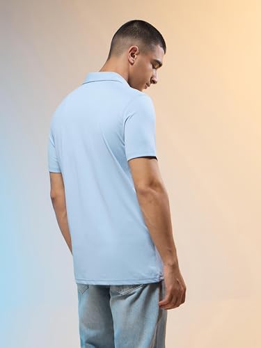 Image of TECHNOSPORT Men's Solid Slim Fit Polo Collar T-Shirt COTFLEX Half Sleeve Button Polyester for Gym Running Workout UPF50+ Anti Odour
