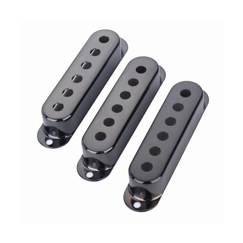 ブラック 3ピース シングルコイル ギター ピックアップカバー (52mm ポール間隔) ストラトキャスター用銅ピアップマウントリングセット