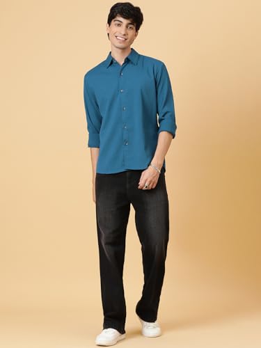 Image of KOTTY Men's Textured Casual Shirt - Long Sleeve||Button-Down Collar||Classic Fit