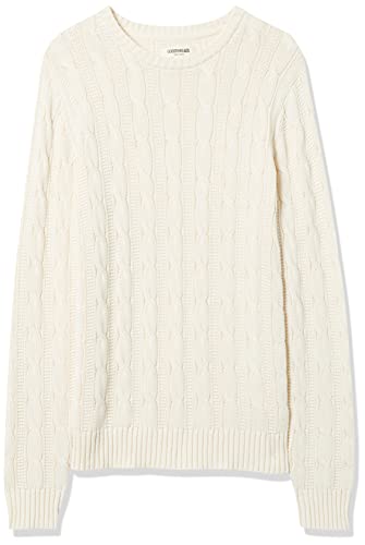 Goodthreads Men's Soft Cotton Cable Stitch Crewneck Sweater, Off-White, Large Tall #TOP5