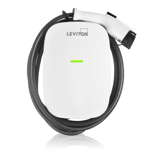 Image of Leviton Level 2 Smart EV Charger with Wi-Fi, 32 Amp, 208 /240 VAC, 7.6 kW Output, 18' Cable, Indoor /Outdoor Hardwired EV Charging Station, My Leviton Compatibility, EV32W EVSE, White-Black