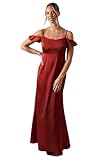 Oasis Cold Shoulder Satin Bridesmaid Midaxi Dress, 14, Rust