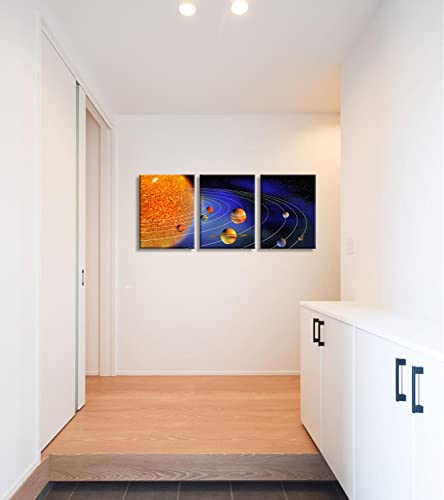Planet Prints Galaxy Wall Decor - Framed Outer Space Artwork Orbital Earth Sun Moon Paintings The Solar System Pictures 3 Pieces 12 X 16 Inches Universe Canvas Decoration For Bedroom Living Room Decor #TOP6
