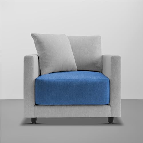Image of Casaliving Dominic 1 Seater Sofa Set for Living Room (Blue Grey Fabric) Premium Fabric Sofa