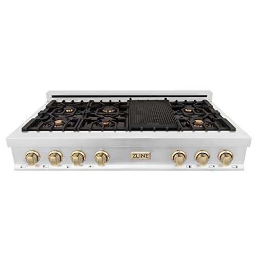 Zline Kitchen And Bath RTZ-48-G Zline Autograph Edition 48 Inch Porcelain Rangetop With 7 Gas Burners In Stainless Steel And Gold Accents thumb #1