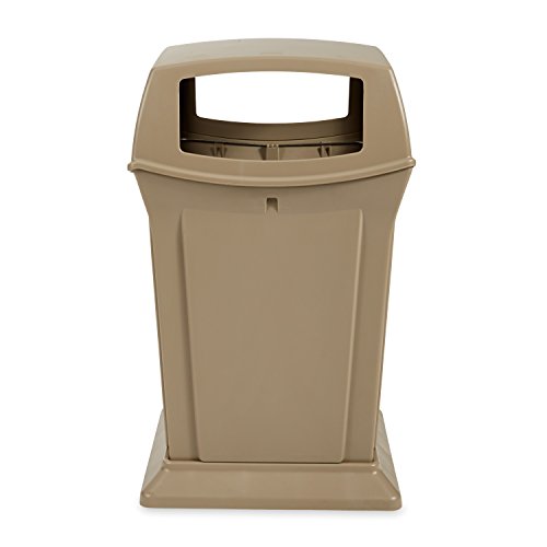 Image of Rubbermaid Commercial Products Ranger Trash Can with 4 Opening Lid, 45 GAL, Beige Plastic, Outdoor for Stadiums /Parks /Shopping Plazas